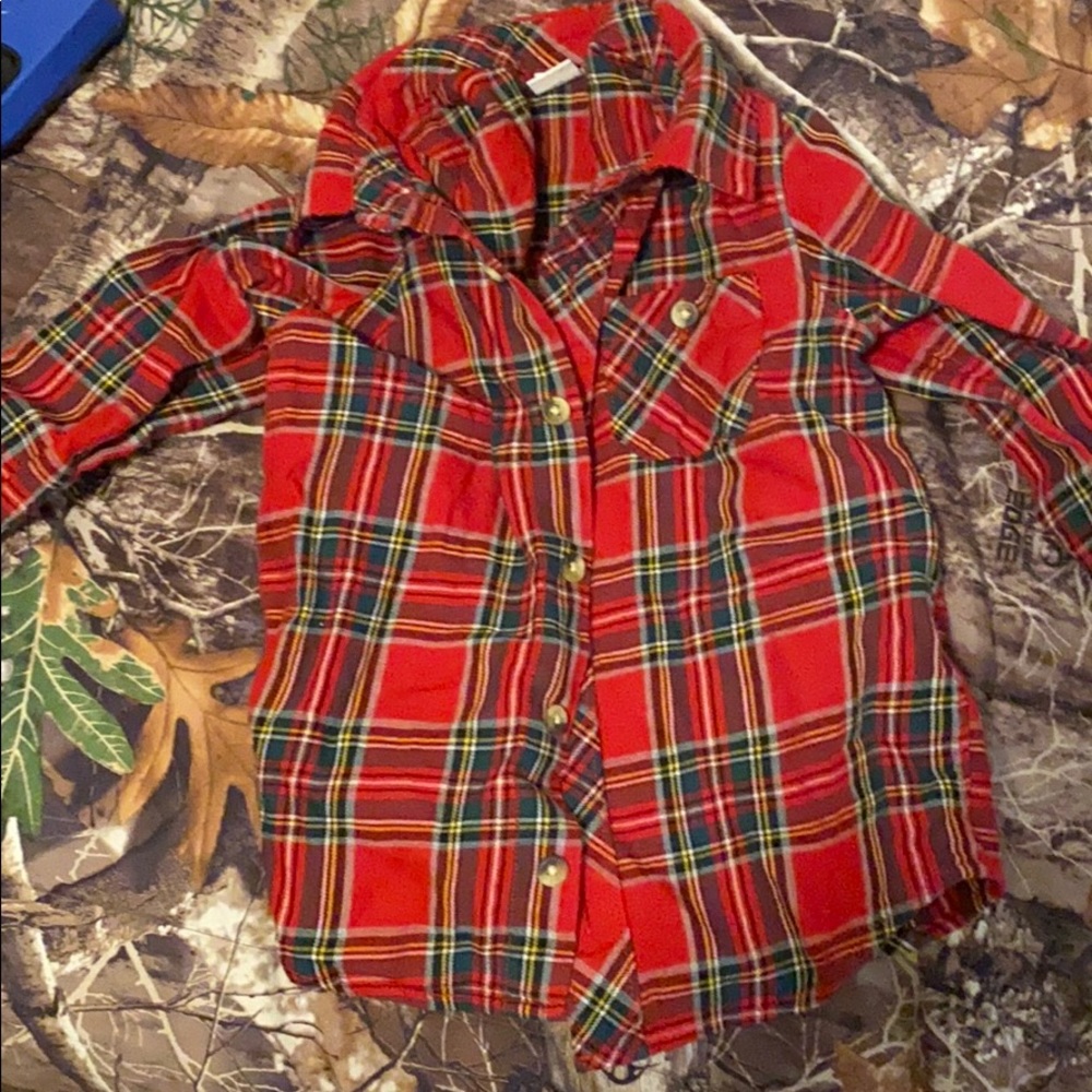 Red plaid button down shirt